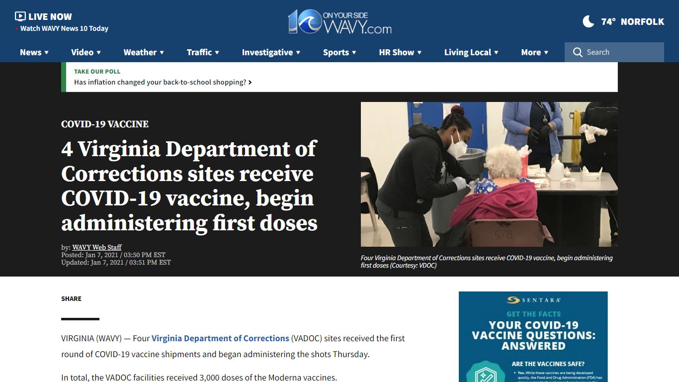 4 Virginia Department of Corrections sites receive COVID-19 vaccine ...